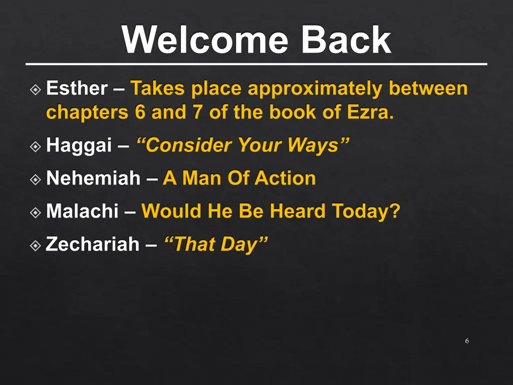 welcome back