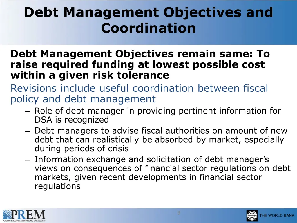 debt management objectives and coordination