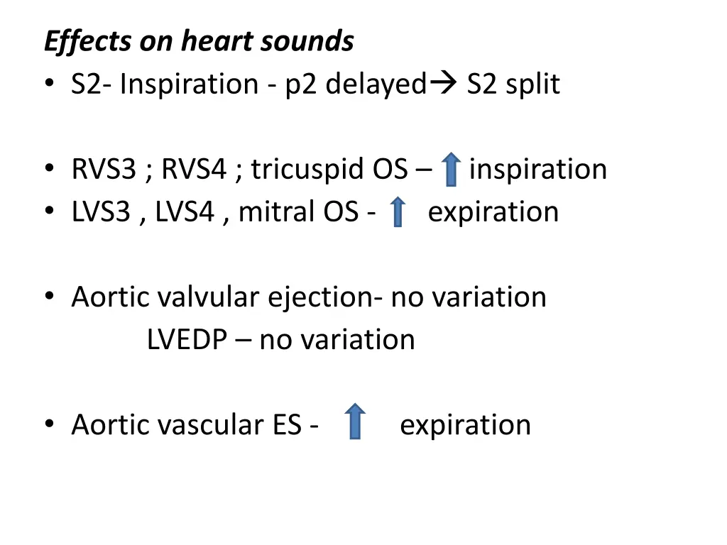 effects on heart sounds s2 inspiration p2 delayed