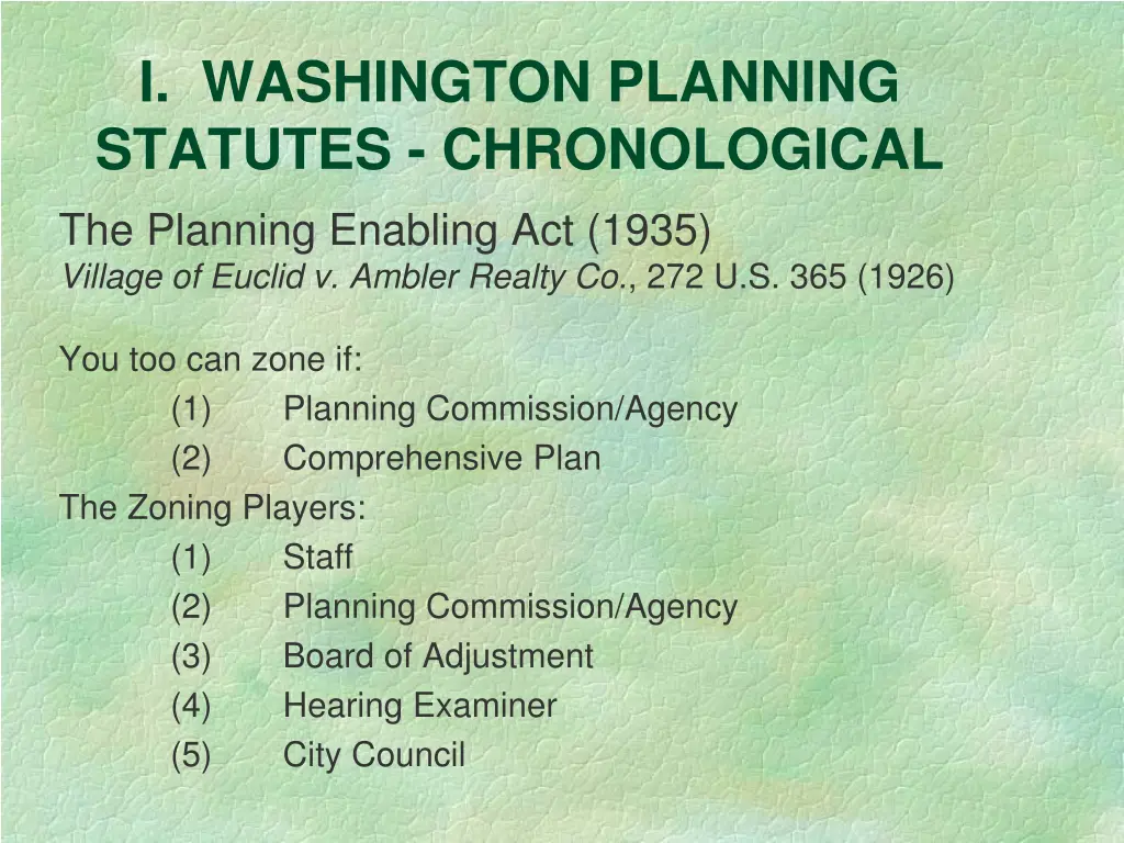i washington planning statutes chronological 1