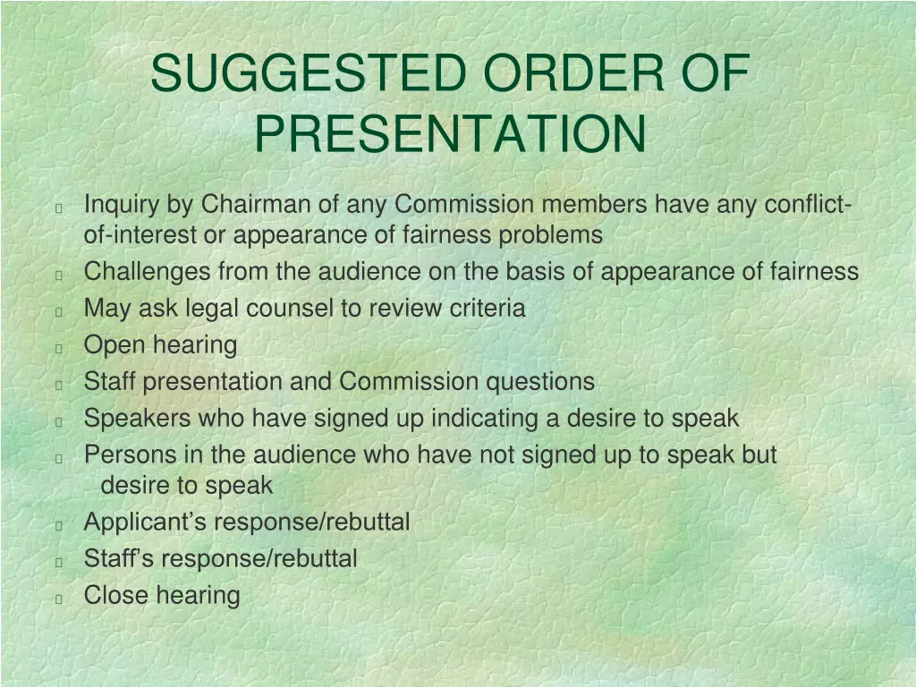 suggested order of presentation