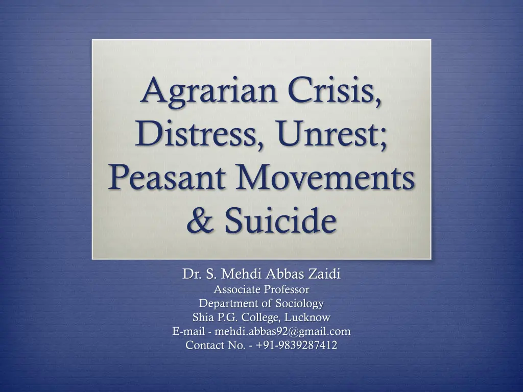 agrarian crisis distress unrest peasant movements