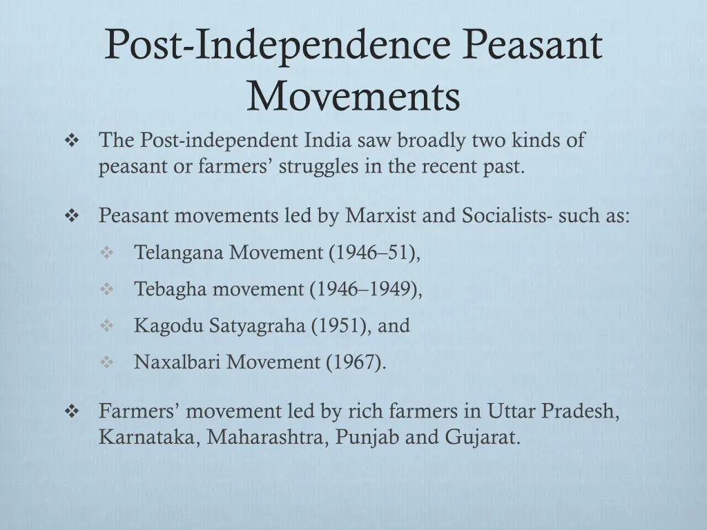 post independence peasant movements the post