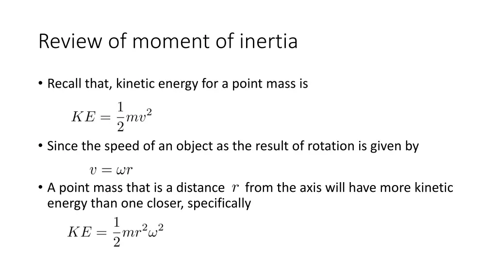 review of moment of inertia