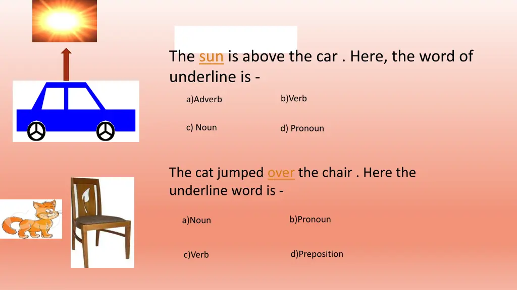 the sun is above the car here the word