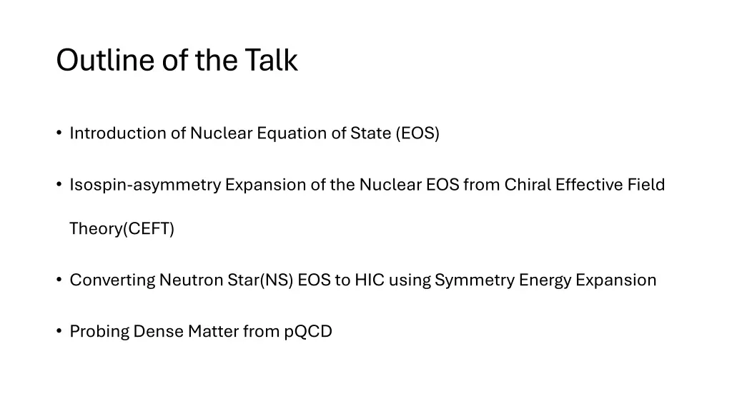 outline of the talk