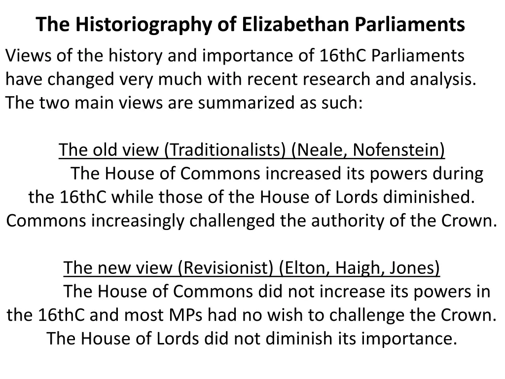 the historiography of elizabethan parliaments