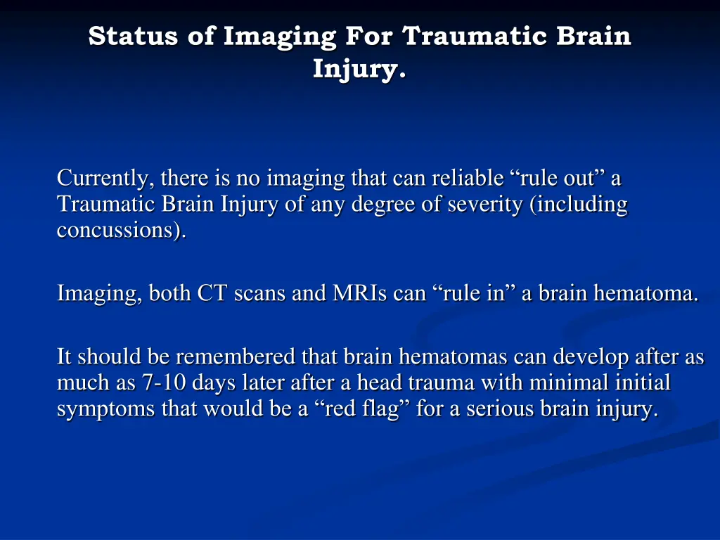 status of imaging for traumatic brain injury