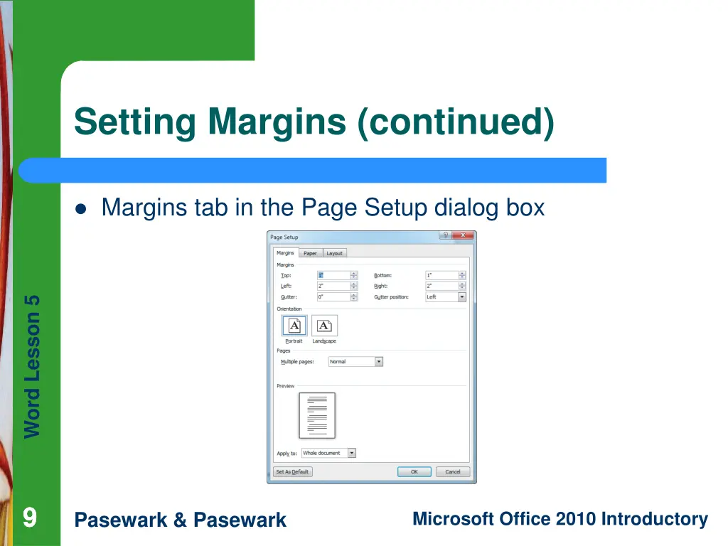 setting margins continued