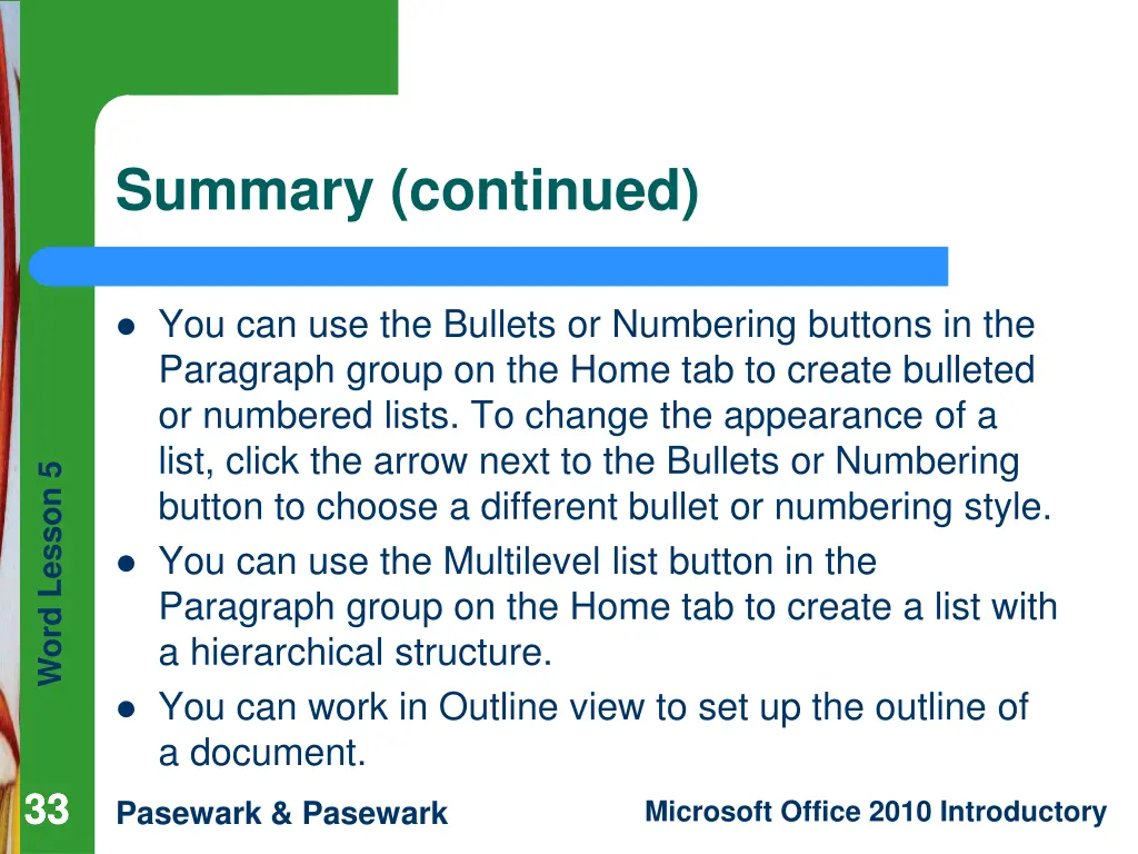 summary continued 2