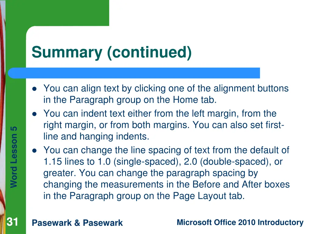 summary continued