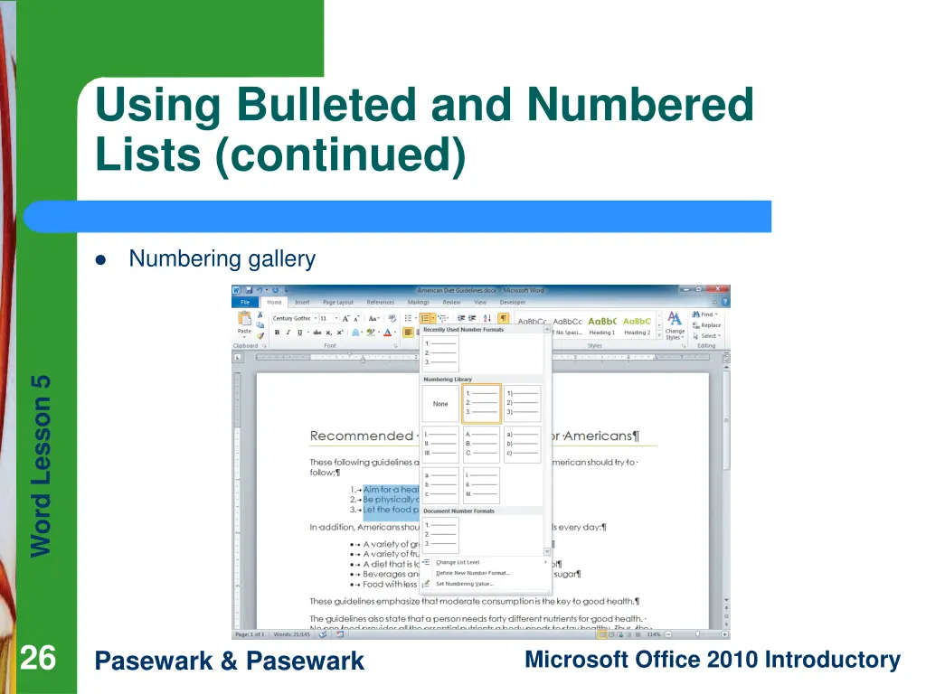 using bulleted and numbered lists continued 1
