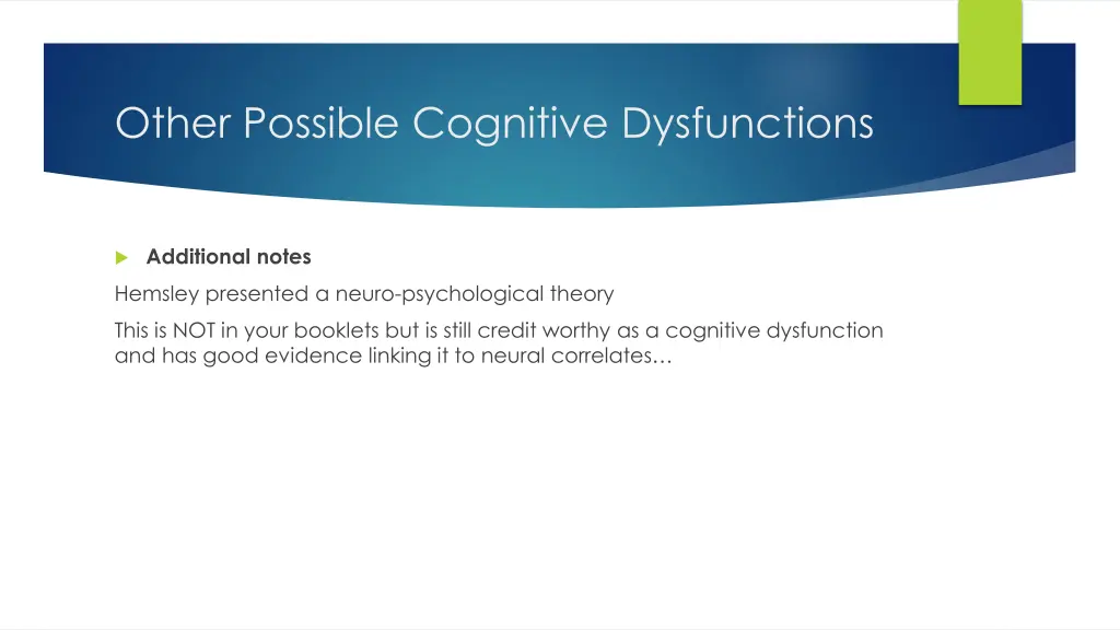 other possible cognitive dysfunctions 2