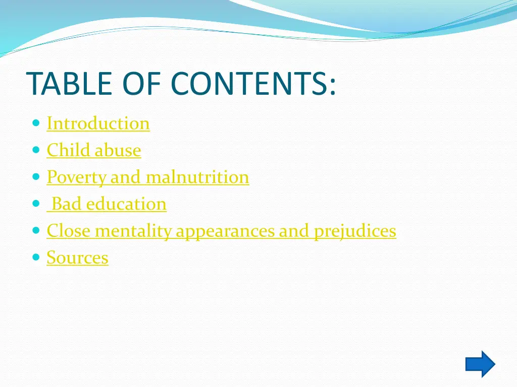 table of contents