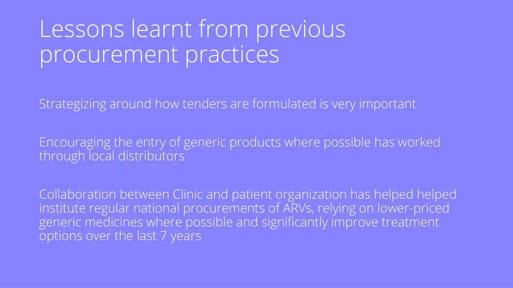 lessons learnt from previous procurement practices