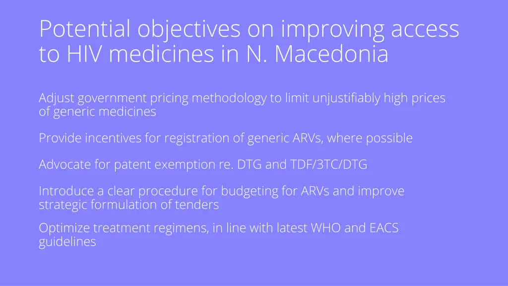 potential objectives on improving access