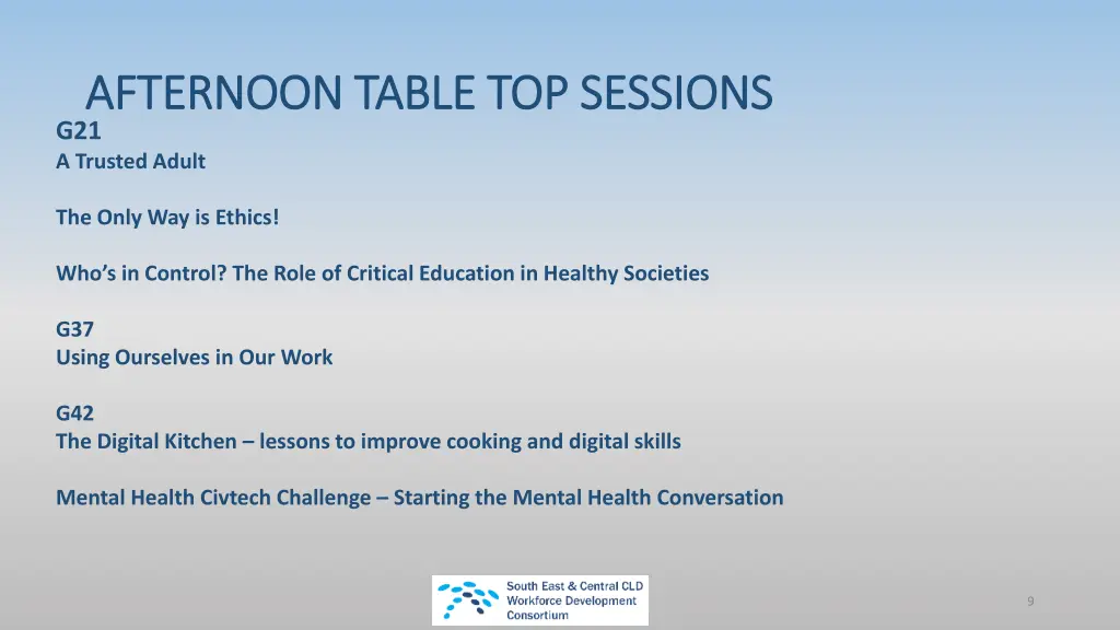 afternoon table top sessions afternoon table