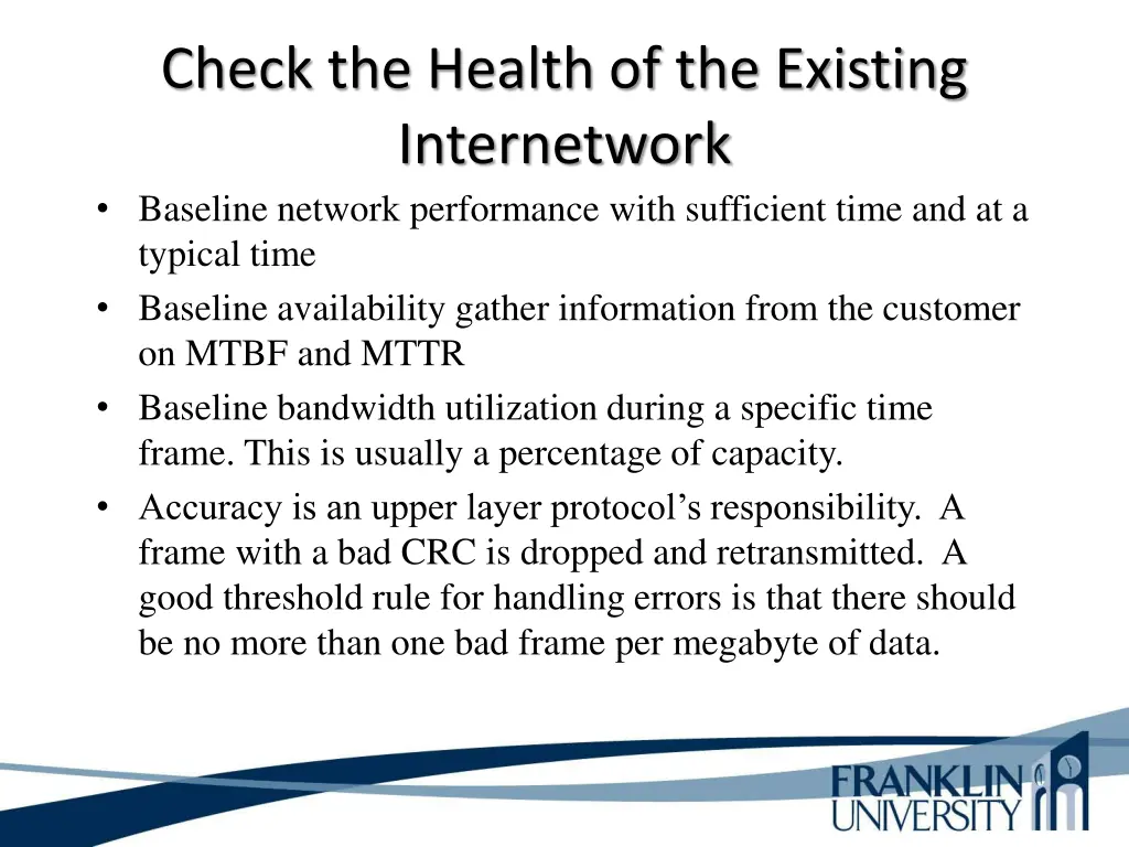 check the health of the existing internetwork