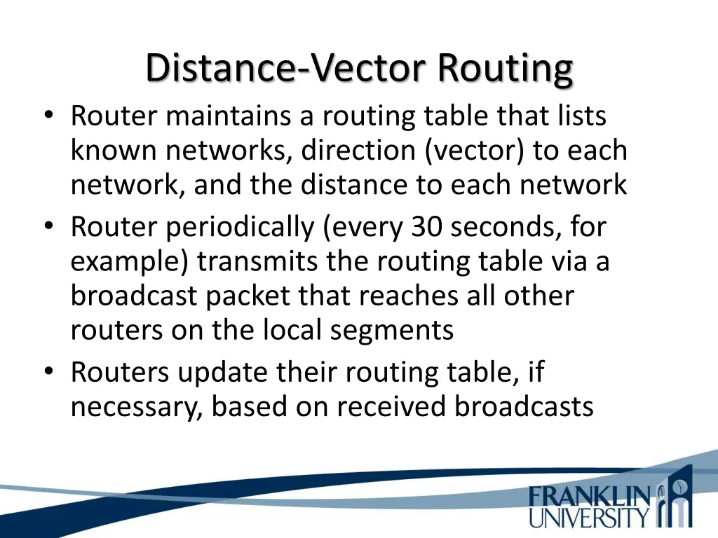 distance vector routing router maintains