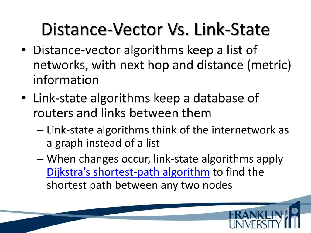 distance vector vs link state distance vector