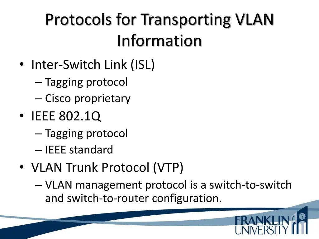 protocols for transporting vlan information inter