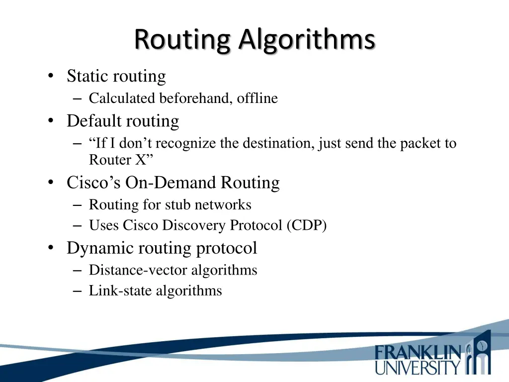 routing algorithms static routing calculated