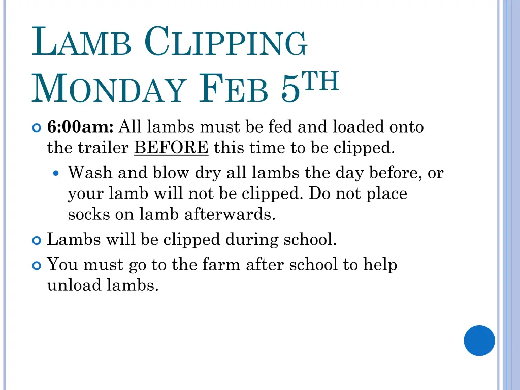 l amb c lipping m onday f eb 5 th 6 00am