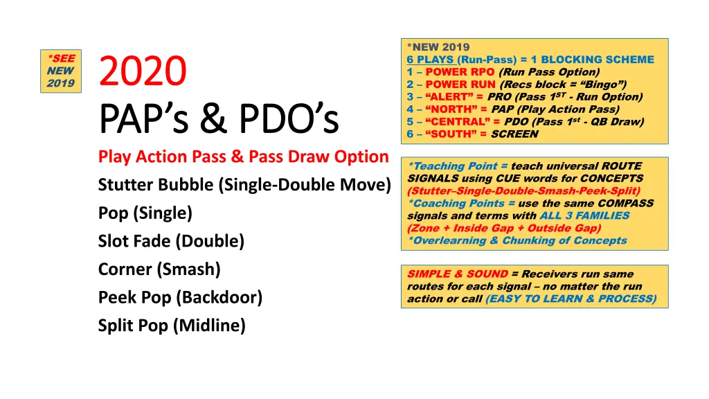 new 2019 6 plays run pass 1 blocking scheme