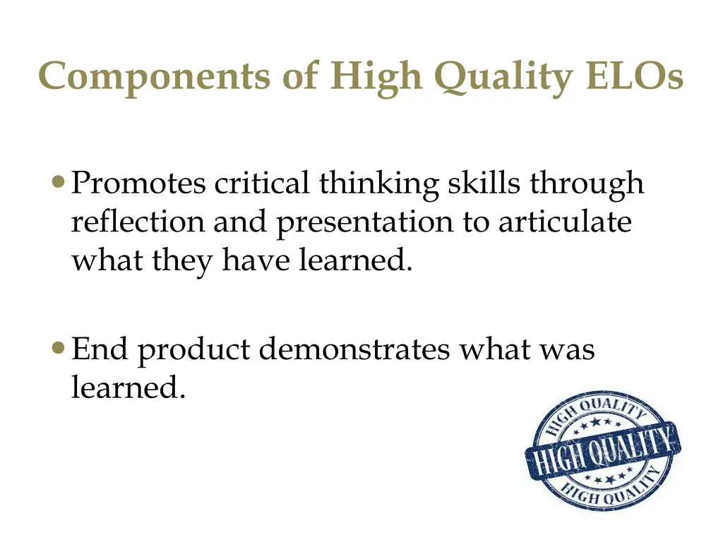 components of high quality elos 1
