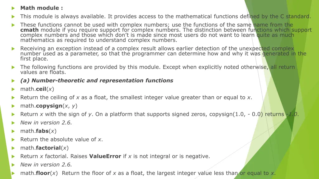 math module this module is always available