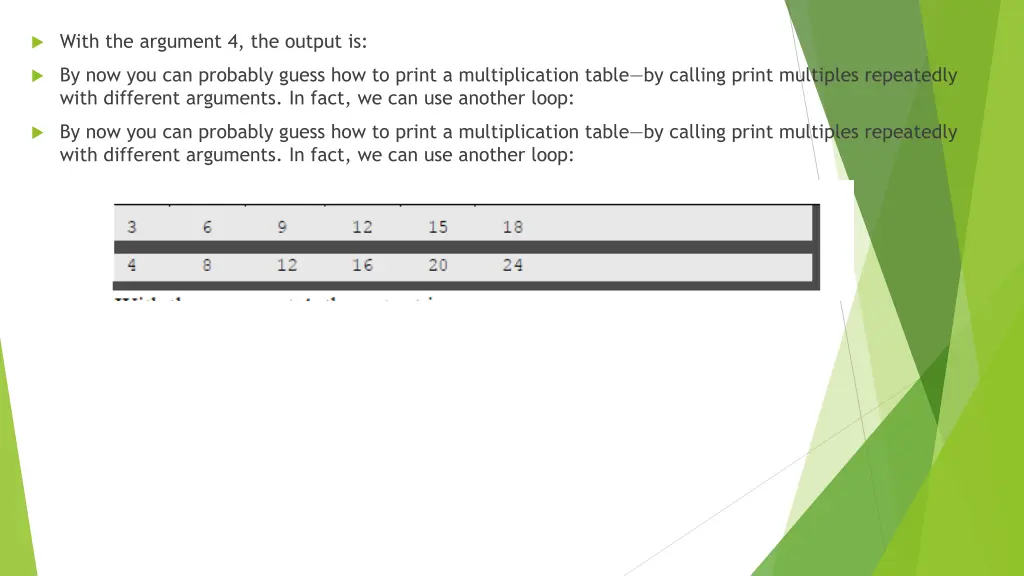 with the argument 4 the output is