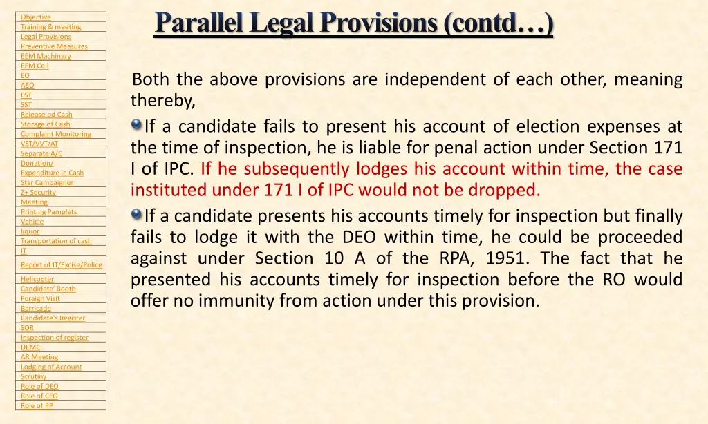 parallel legal provisions contd