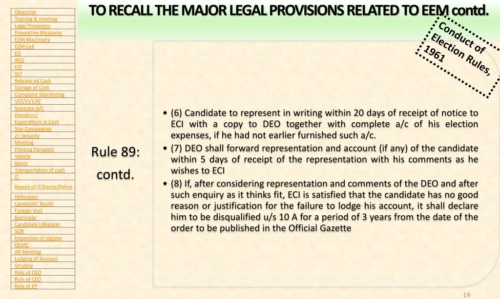 to recall the major legal provisions related