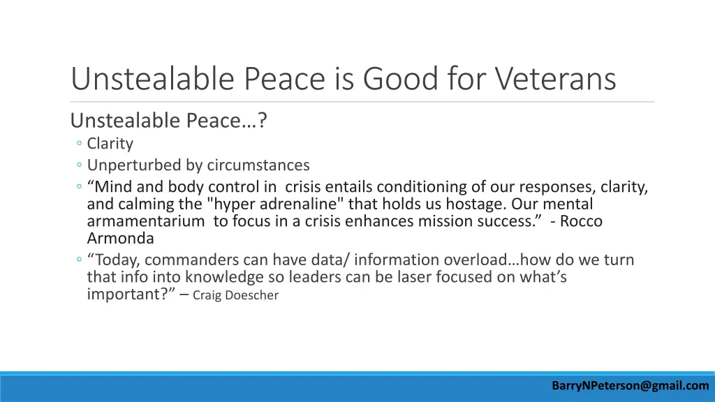 unstealable peace is good for veterans
