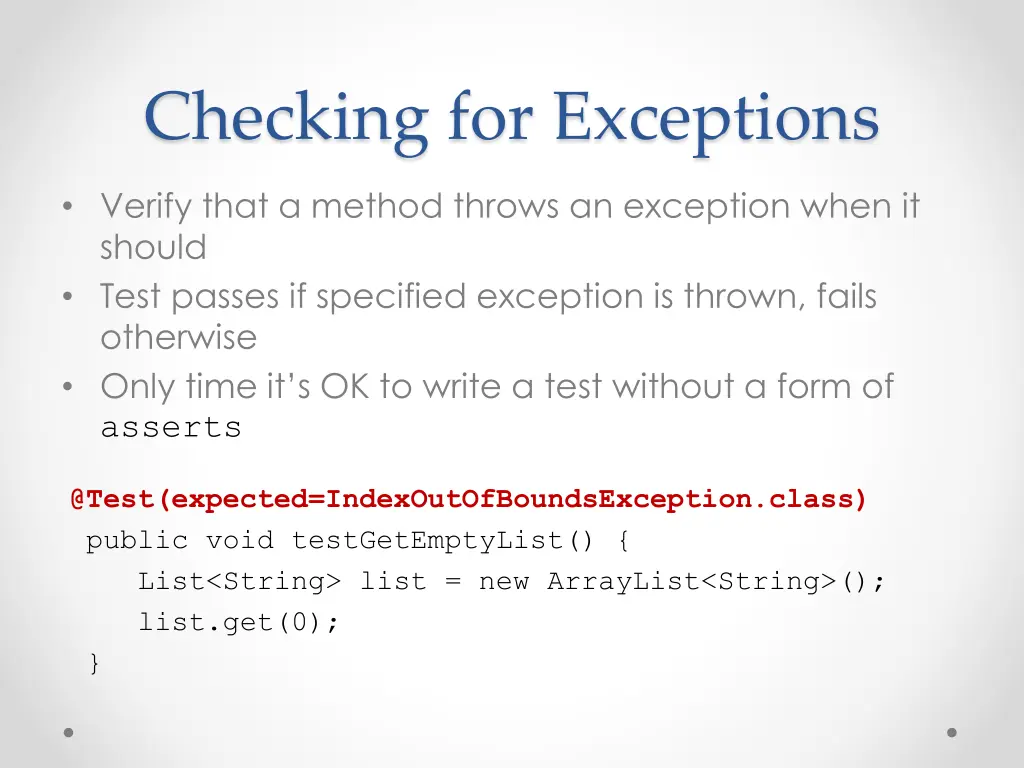 checking for exceptions