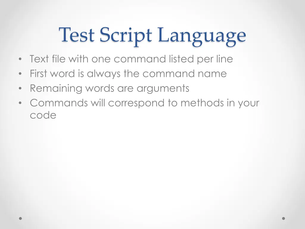 test script language text file with one command