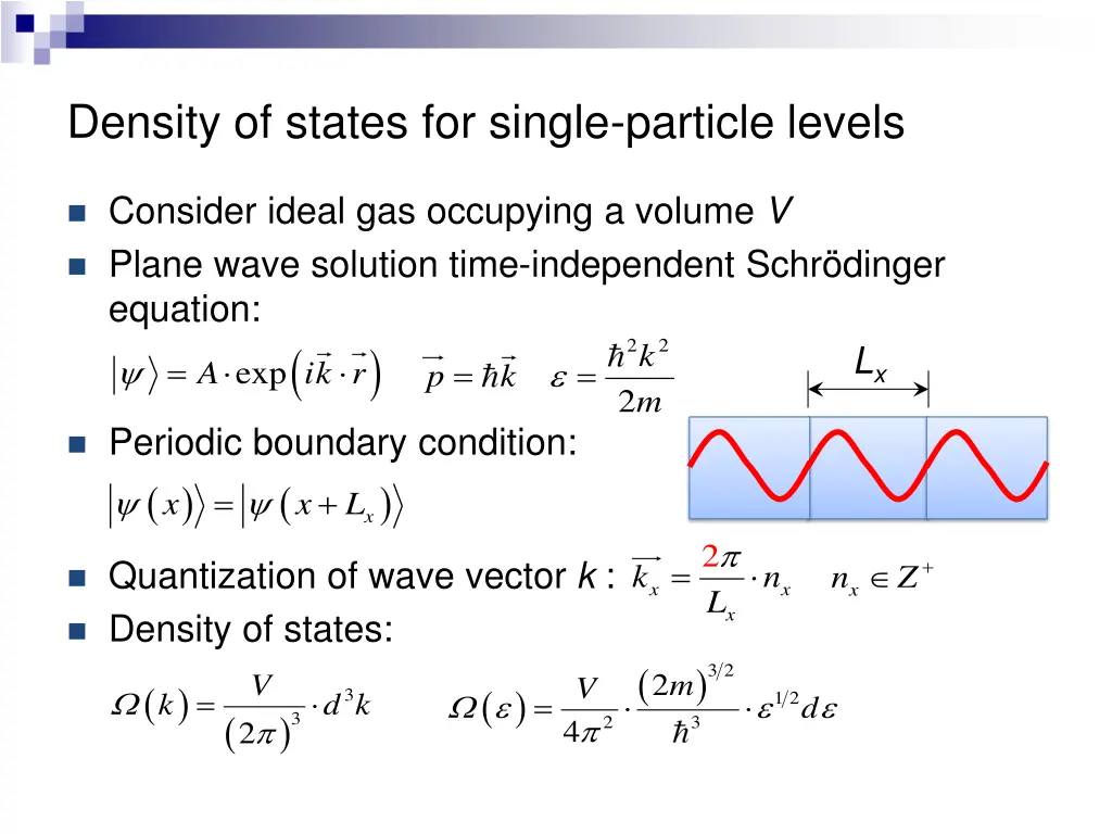 density of states for single particle levels