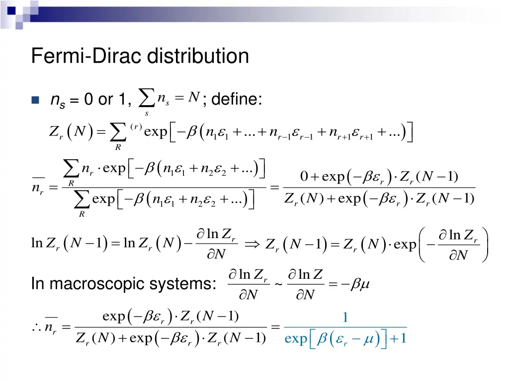 fermi dirac distribution