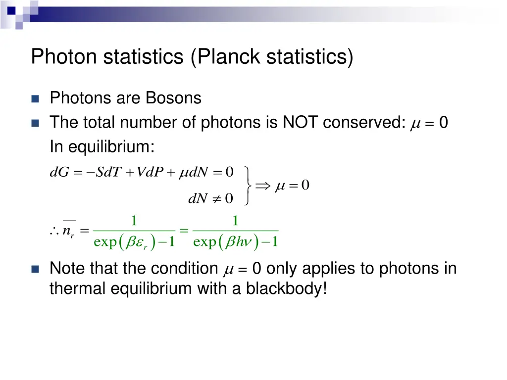 photon statistics planck statistics