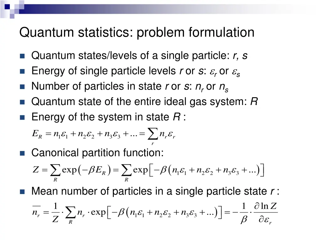 quantum statistics problem formulation