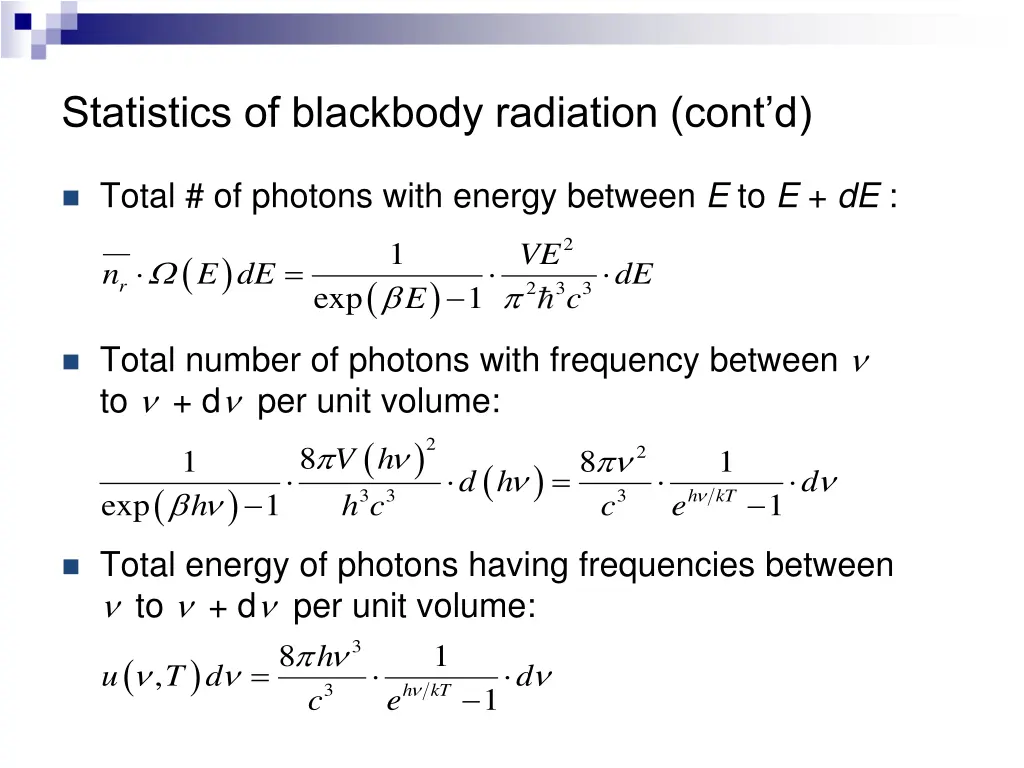 statistics of blackbody radiation cont d 1