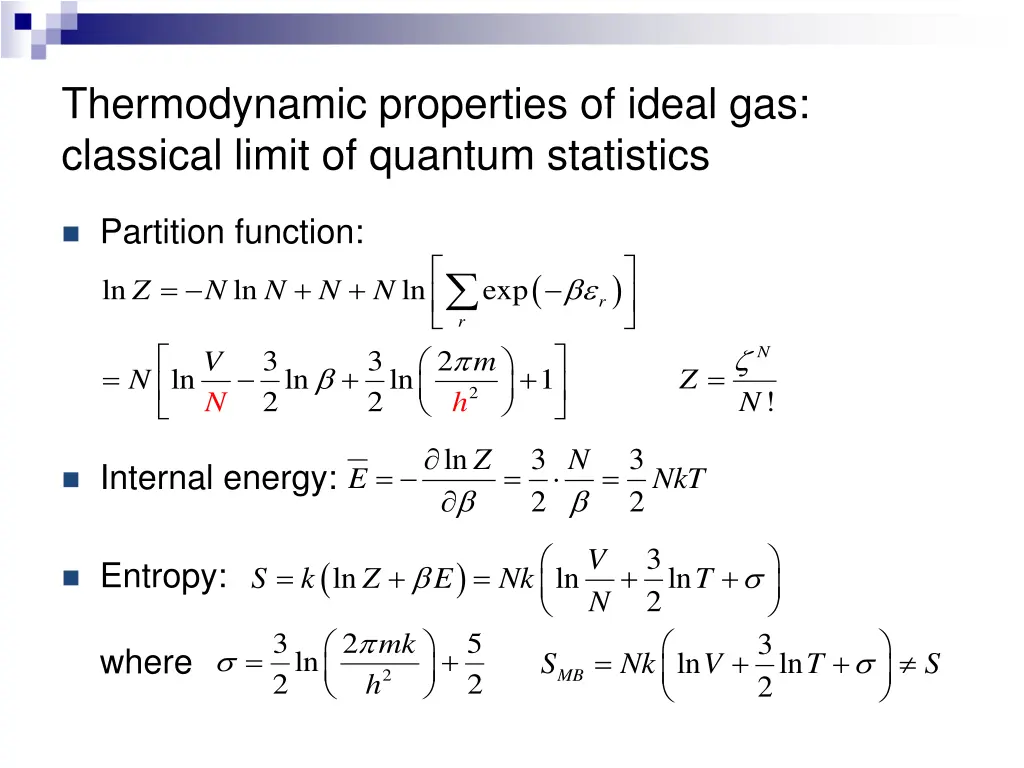 thermodynamic properties of ideal gas classical
