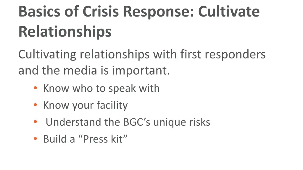 basics of crisis response cultivate relationships