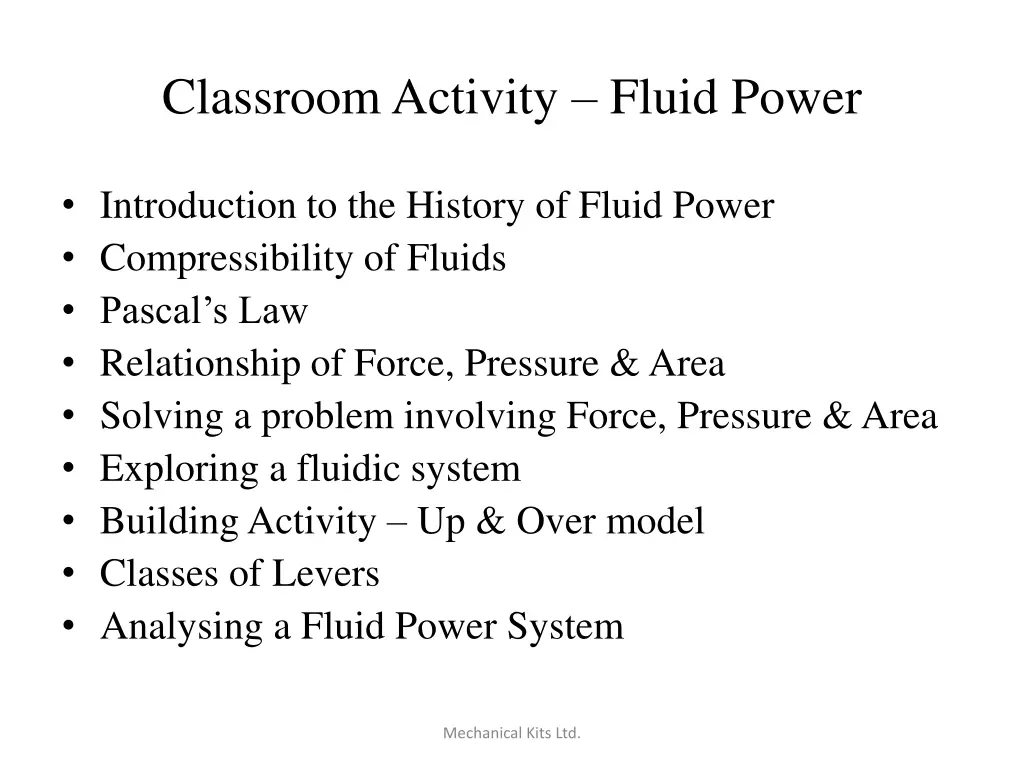 classroom activity fluid power