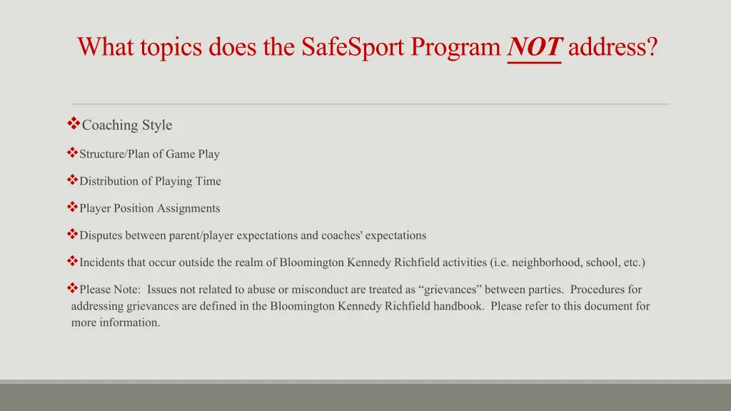 what topics does the safesport program not address