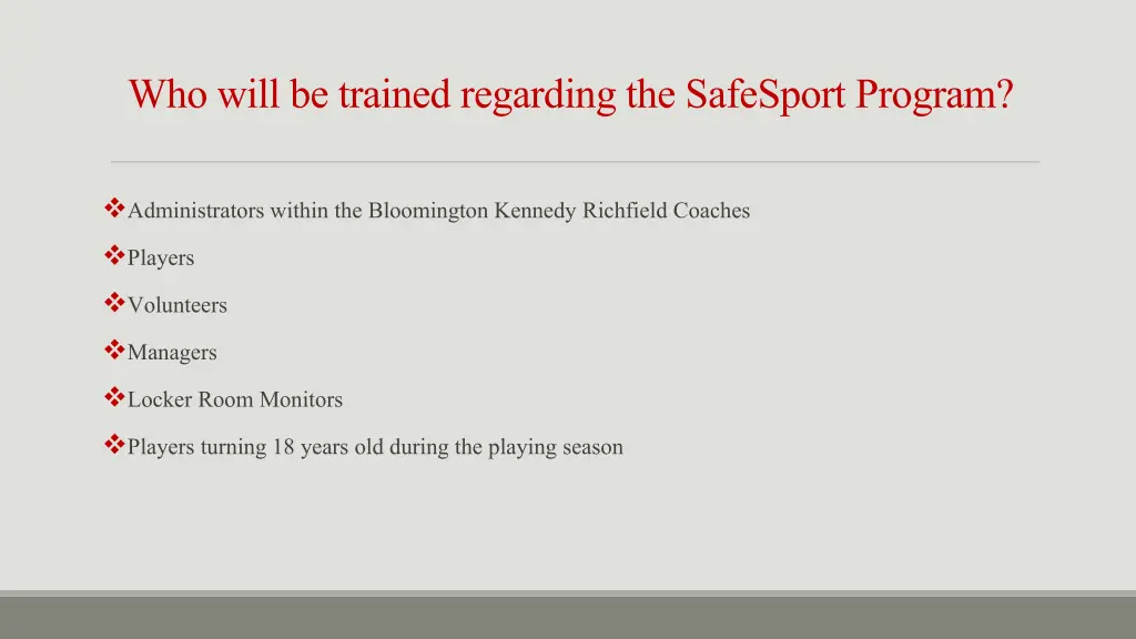 who will be trained regarding the safesport
