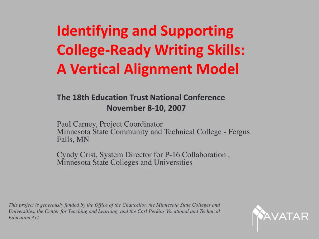 identifying and supporting college ready writing