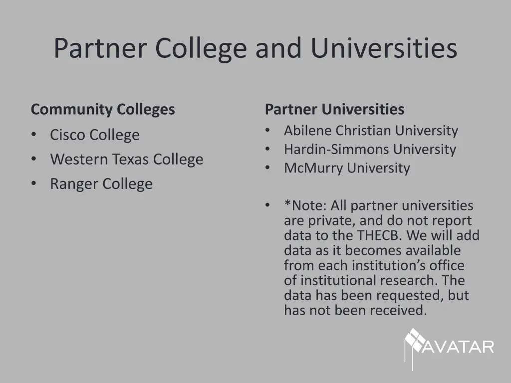 partner college and universities