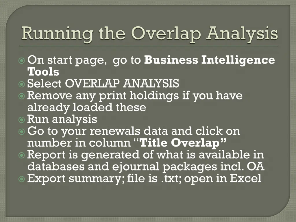 on start page go to business intelligence tools