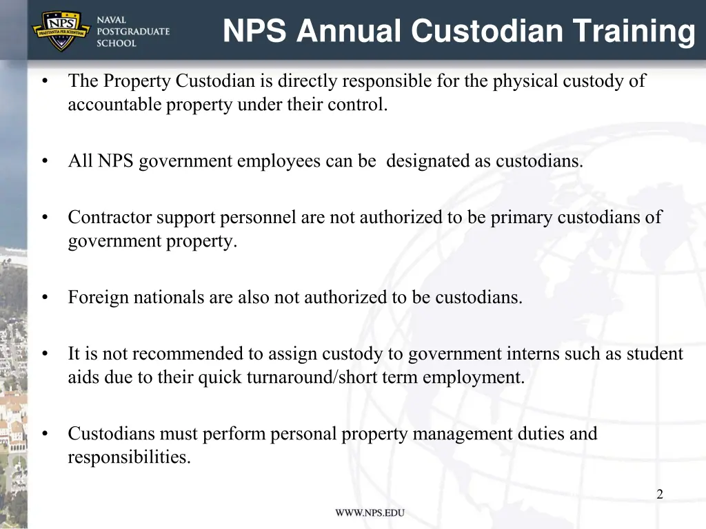 nps annual custodian training 1